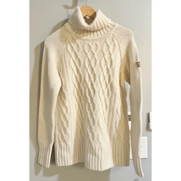 Fjall Raven Sweater Ovik Cable Knit Roll Neck Wool Pullover Women's Small New - Picture 1 of 13